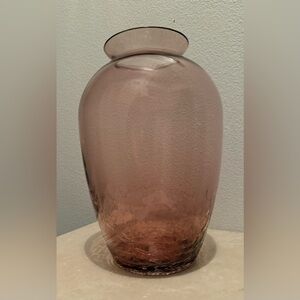 Amethyst/ purple crackle glass bottom vase. 9”H